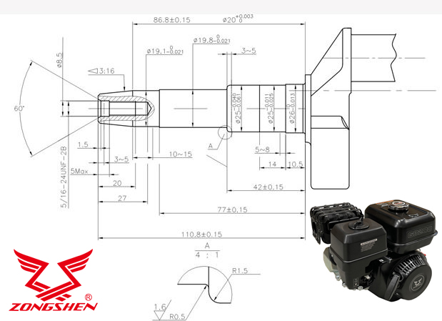 MOTOR ZONGSHEN GB200 196cc 6,5 VERTICAL AX CONIC